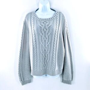 Wooden Ships Cable Knit Sweater Grey Crew Neck Pullover Mohair Blend Sz M / L
